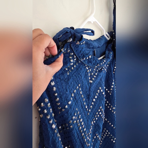 Blue Sequin Thread Embroidered Faux Georgette Lehenga Choli - Picture 7 of 15